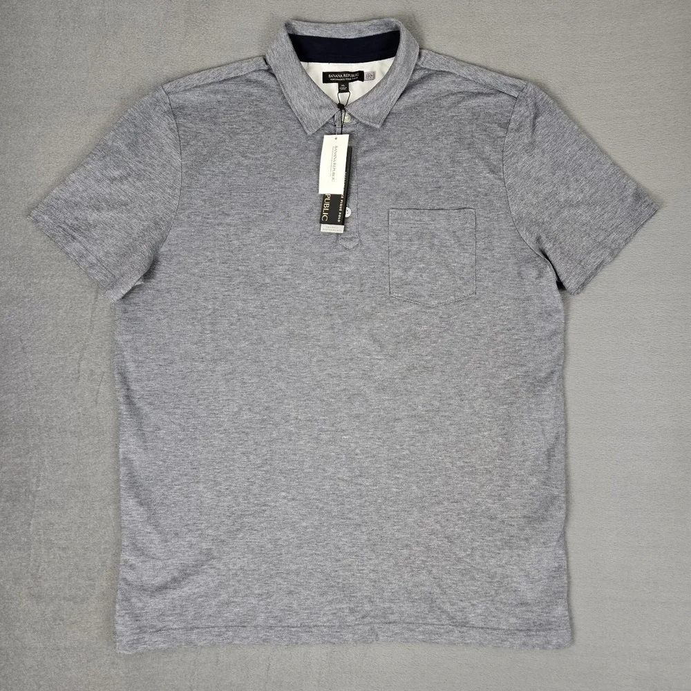 Banana Republic Shirt Performance Pique Polo Mens XL Gray Casual‎ Pocket NWT